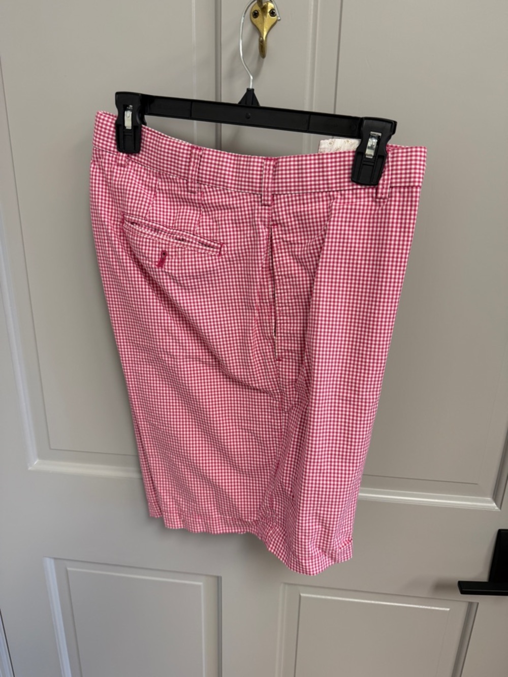 Peter Millar Red and White Gingham Flat Front Shorts